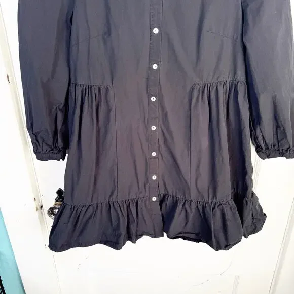 Showpo Collared Button Down Mini Shirt Dress Classic Black Ruffle Hemline Size 2 - Picture 6 of 11